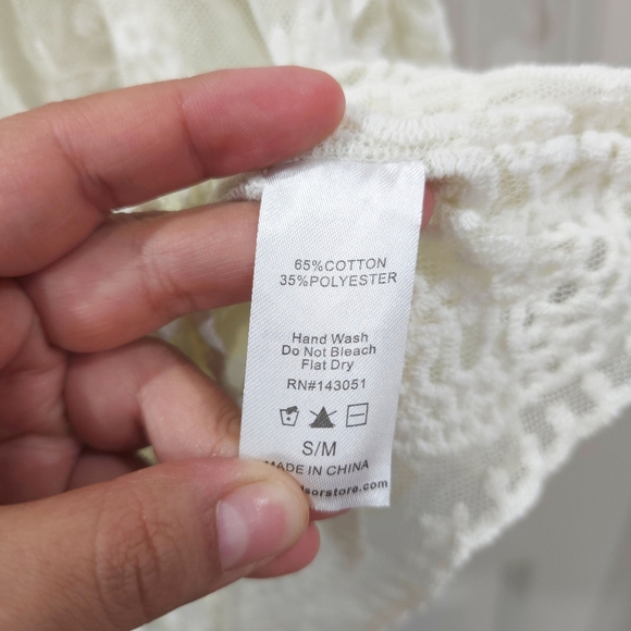 WINDSOR Ivory Mesh And Lace Beach Coverup, Small Medium, Drawstring Waist - Picture 6 of 16